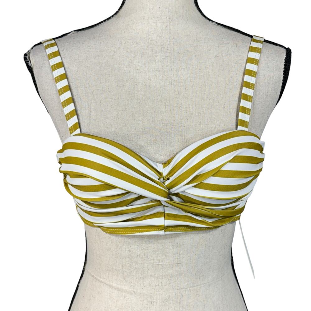 Retro Stage Small Bikini Swim Top Striped Molded Cups Adjustable Straps Tie Back